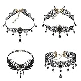 CHIFOOM 4tlg Gothic Halskette Set Schwarz Spitze Kette Damen Gotisch...