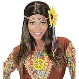 Widmann 04657 - Perücke Hippie, braun, mit Blumenstirnband, Karneval,...