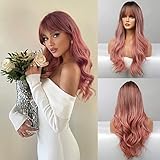 Honygebia Perücke Rosa mit Pony - Ombre Pink Perücken für Damen,...