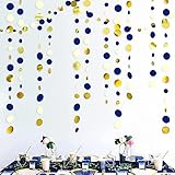 52 Ft Navy Blue and Gold Circle Dots Garland Royal Blue Hanging Paper...