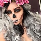Perücke Grau für Damen Lang Locken Cosplay Perücken für Frauen...