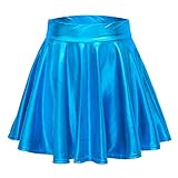 EXCHIC Damen Metallischer Faltenrock Mini Skater Rock (XL, Blauer See)
