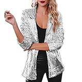Frauen Pailletten Blazer Pailletten Jacke Casual Langarm Glitzer Party...