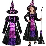 FORMIZON Hexenkostüm für Kinder, Lila Hexe Kostüm Kleid Mit...