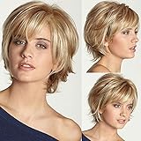 YXSHZ Kurzhaarperücke für Damen, blond, kurze Schicht, Naturhaar mit...