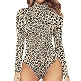 Briskorry Damen Langarm Body Elegant Leoparden Drucken Bodysuit...
