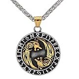 JHBTFQ Wikinger Geri und Freki Wolf Rune Männer Edelstahl Halskette...