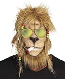 shoperama Maske Kiffender Rasta Löwe mit Haaren und Brille Latexmaske...