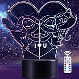 Stitch Lampe 3d Illusion Nachtlicht Kinder Touch Mit Fernbedienung...