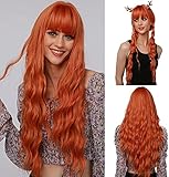 Esmee Lange Gewellte Orange Perücken für Frauen Natürliche...