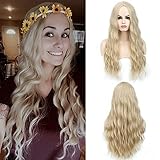 SHINYSHOW 26 inches Blond 613 long Wavy Wig Middle Part Synthetic...