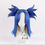 Valorant Neon Cosplay Perücke Blau Pferdeschwanz für Halloween Party