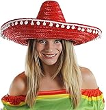Mexikanischer roter Sombrero-Hut mit Bommeln, Kostüm-Accessoire, Hut...