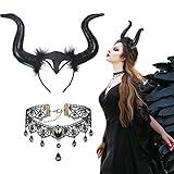 CHALA 2TLG Königin Hörner Kostüm Set Horn Kopfschmuck mit Gothic...