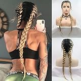 Mitte, doublu Blonde Zöpfe Synthetische Lace Front Perücken für...