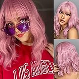 Kellynee Rosa Bob Perücke mit Pony – Schulterlange Rosa Perücken...