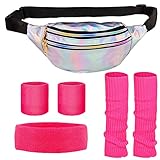 80er Jahre Kleidung Damen Sportlicher Stil Set, Silberne Bauchtasche,...
