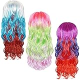 Kurtzy Bunte Frauen Perücke Bunt Lang Locken Perücke (3er Pack) -...