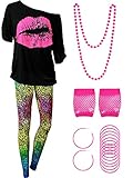 80 Jahre Damen Kostüm Set, T Shirt, Legging Hose Ohrring Halskette...