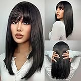 HAIRCUBE Natural Straight Kurze Bob Perücken mit Haar Pony Schwarze...