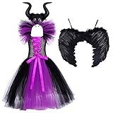 OBEEII Mädchen Kinder Hexen Maleficent Kostüm Fasching Karneval Mesh...