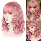 35cm Rosa Cosplay Perücke Für Frauen Kurz Gewelltes Haar Perücke...