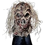 Prevessel Halloween Scary Face Cover, Scareborn Scarecrow Full Head...