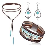 JeweBella Boho Schmuck Set Damen Vintage Bohemian Türkis Anhänger...