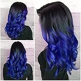 Ombré Blaue Perücke lange gewellte Perücke für Frauen Seitenteil...