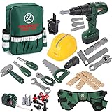 deAO Baumeisterspielset mit Bohrmaschine, Rucksack, Helm und vielem...