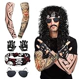 YIDIADIA 7 Stück Rocker Kostüm Herren Perücken Schwarz Locken Disco...
