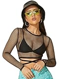 SheIn Damen Fischnetz Mesh Crop Top Durchsichtiges Oberteil Langarm...