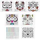 KATOOM 6pcs Halloween Tattoos Gesicht Set 6 Tag der Tote Tattoos mit 1...