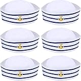 6 Stück Matrosenmütze Kapitänsmütze Marine Hut Blau mit Weißen...