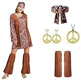 Hippie Kostüm Damen Kleidung 70er Jahre Bekleidung Cowgirl Kleid...
