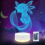 Lightzz Axolotl Nachtlicht, 3D -Illusionslampe mit Fernbedienung +...