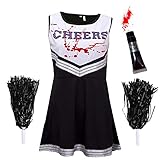 Zombie-Cheerleader-Kostüm mit Kunstblutröhrchen, „totes...