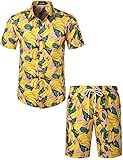 JOGAL Herren Funky Fruit Kurzarm Baumwolle Hawaii Hemd Short Set...