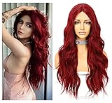 Sapphirewigs Rote Perücke Lace Front Wig wellige synthetische...
