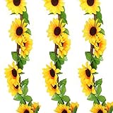 JINXIAN 3 Stücke Sonnenblumegirlande Künstliche Reben mit Blättern...