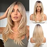 HAIRCUBE Vorhang Bangs schulterlange helle lockige dunkle Wurzel Ombre...