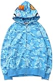 PADOLA Herren Kapuzenpullover Bape Shark Hoodie 3D Camouflage Haikopf...