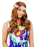 Fun Shack Braune Hippie Perücke für Damen mit Blumenkranz -...