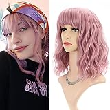 FAELBATY kurze rosa Perücken mit Pony schulterlange Frauen kurze...