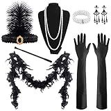 FEPITO 9 Pcs 1920er Jahre Zubehör Set Flapper Stirnband Halskette...