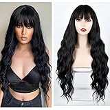 FOXOXI Synthetische Schwarze gewellte perücken mit pony für den...