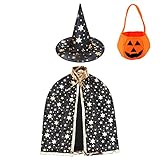 Jackcell Kinder Halloween Kostüm, Wizard Cape Witch Umhang mit Hut,...