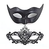 2 Stück Venezianische Maske, Männer und Damen Spitze Maske Schwarz...