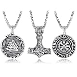 JeweBella 3 Pcs Wikinger Halskette Set für Herren Thors Hammer...