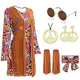 70er Jahre Hippie Kostüm Damen Set mit 70er Jahre Bekleidung Damen...